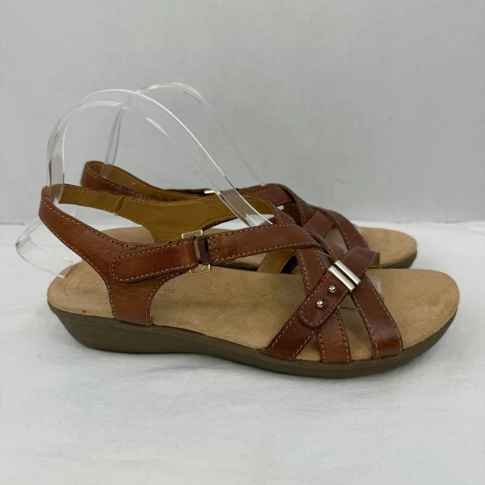Naturalizer Winsome Brown Leather Strappy Slingback Wedge Sandals Womens 8.5N